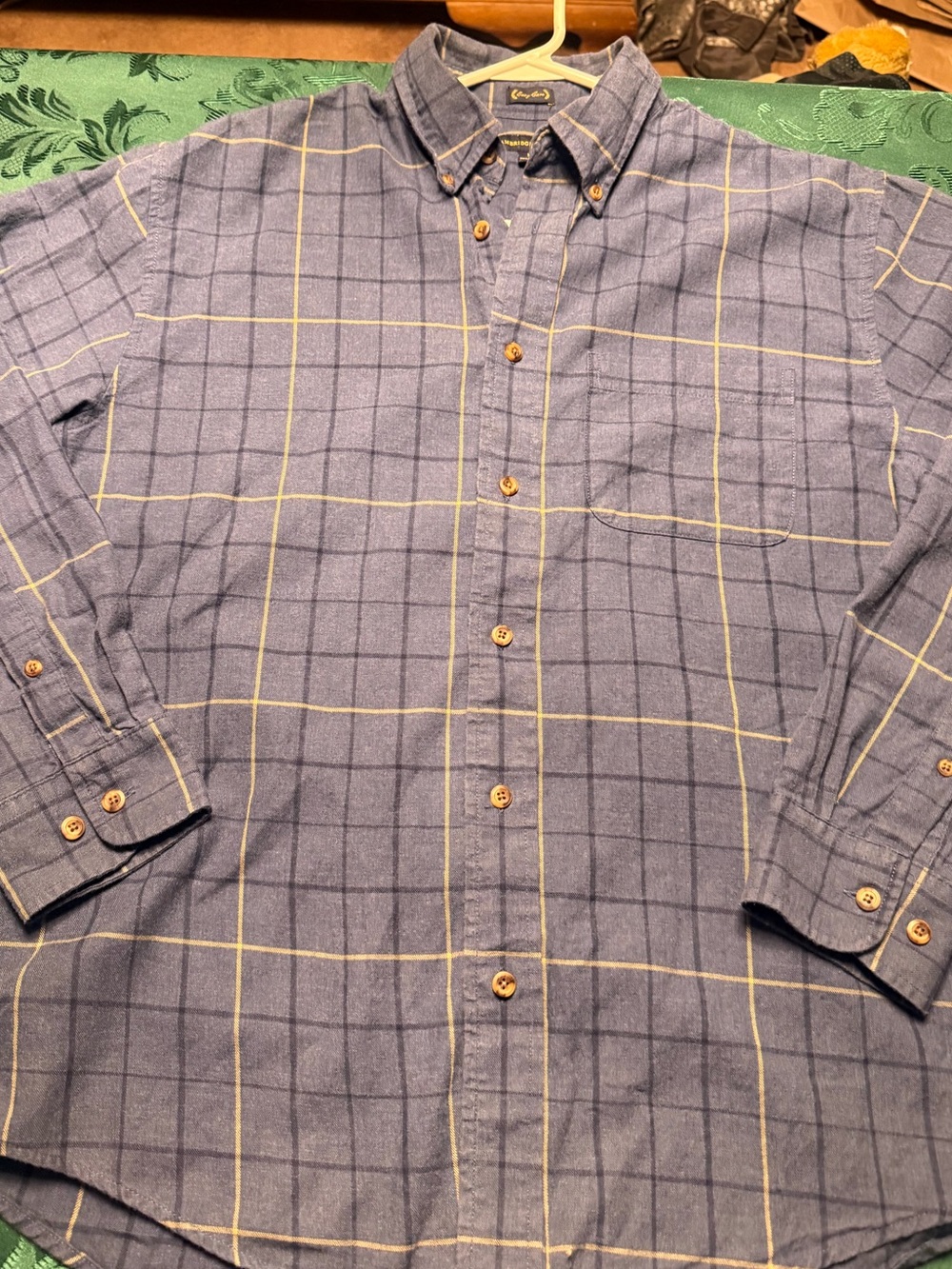 Mens navy yellow pin striped flannel men’s M